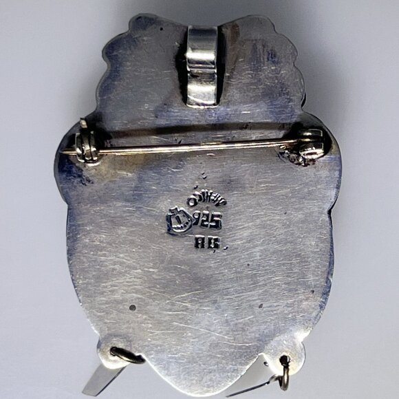 Vintage sterling silver and carved Obsidian pendant, Mayan Warrior, Mexico - Picture 8 of 9